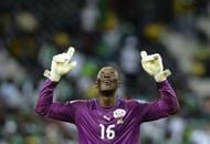Burkina Faso's goalkeeper Abdoulaye Soulama celebrates a goal at Mbombela Stadium in Nelspruit on January 21, 2013